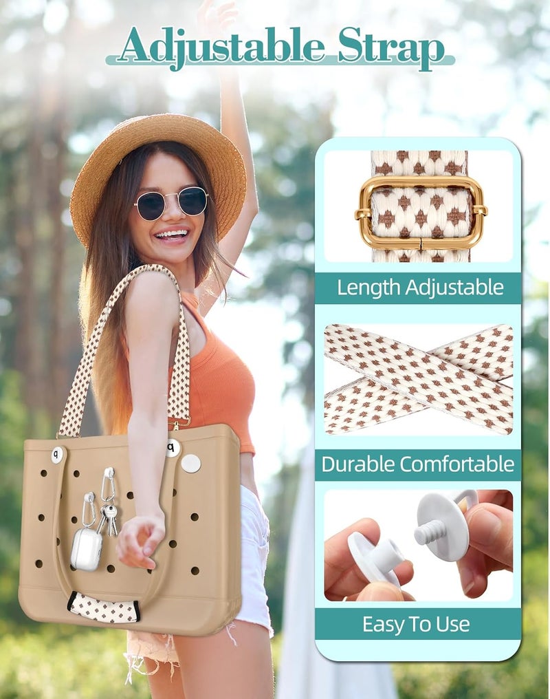 Toykee Bag Strap Charms Crossbody for Bogg Bag Accessories - Shoulder Strap Neoprene Luggage Handle Wrap for Suitcase & 2 Key Holders Coffee Geometry Pattern - Image 2